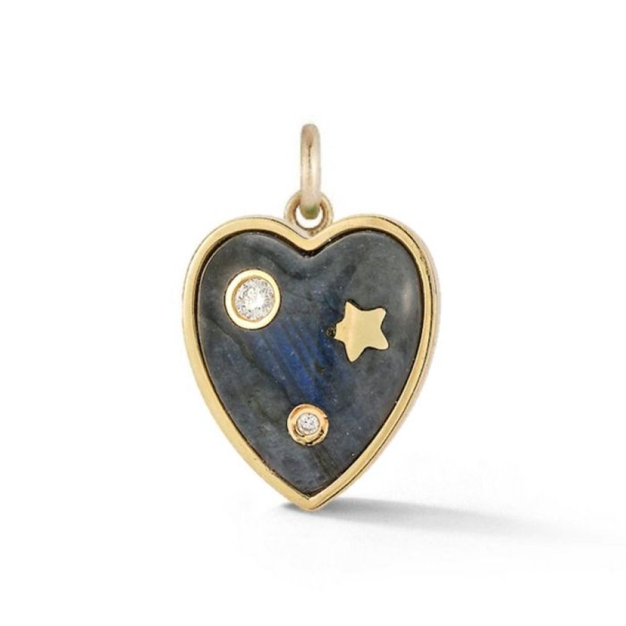 Jewelry STORROW | 14K Gold & Labradorite Anne Diamond Heart Charm