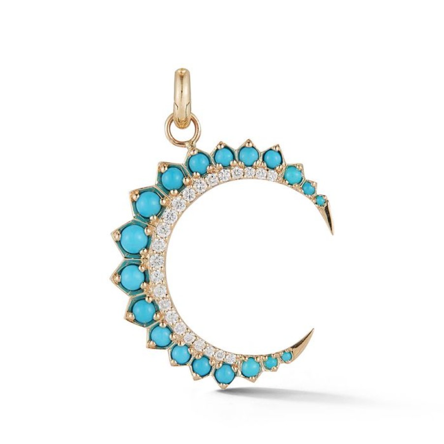 Jewelry STORROW | 14K Gold Diamond & Turquoise Crescent Moon Estelle Charm