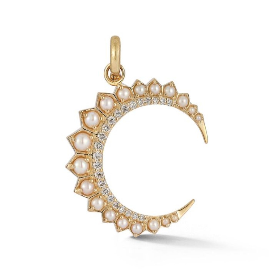 Jewelry STORROW | 14K Gold Diamond & Pearl Crescent Moon Estelle Charm