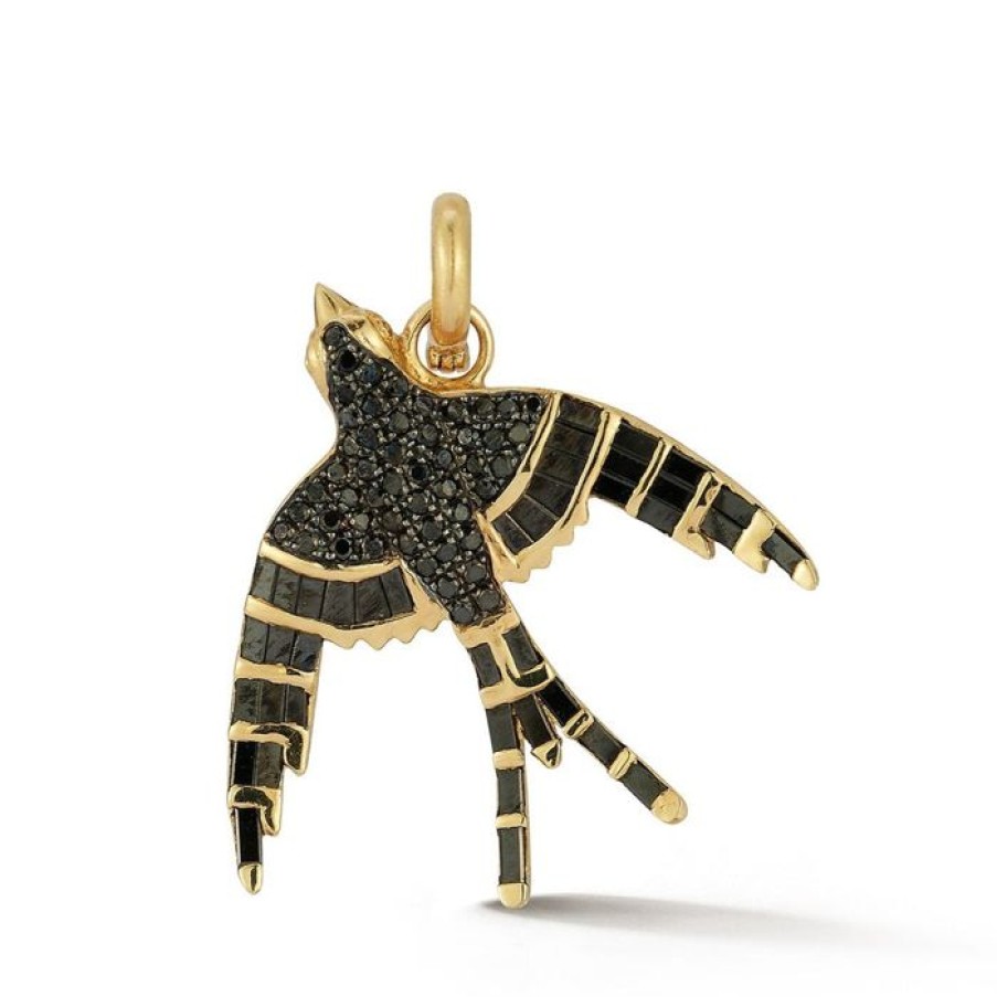 Jewelry STORROW | 14K Gold & Black Diamond Evelyn Bird Charm