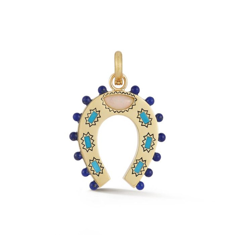 Jewelry STORROW | 14K Gold Turquoise Opal & Lapis Holly Horseshoe Charm