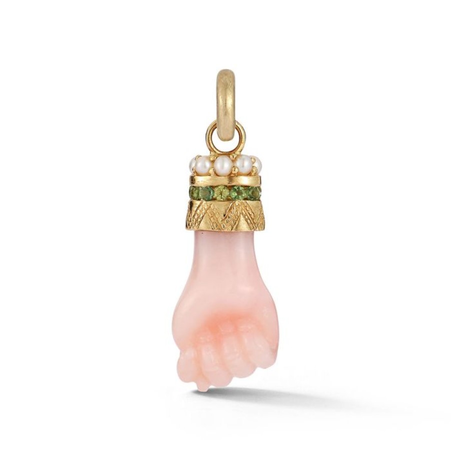 Jewelry STORROW | 14K Gold Pink Opal Green Tourmaline & Pearl Figa Flossie Charm