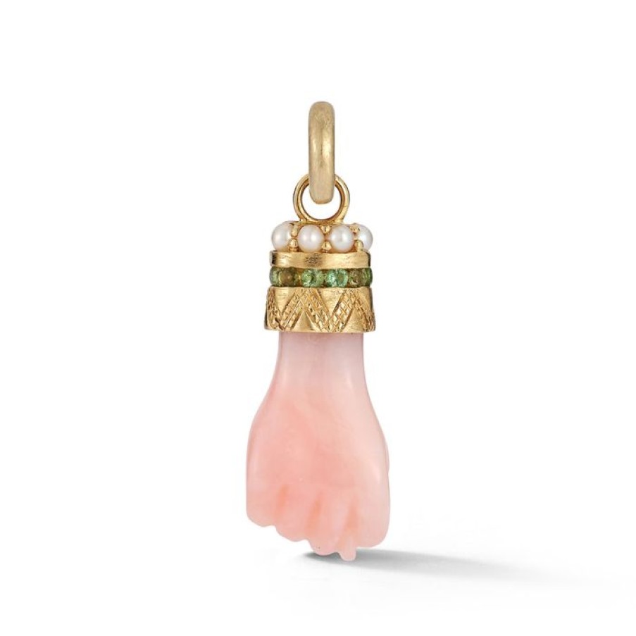 Jewelry STORROW | 14K Gold Pink Opal Green Tourmaline & Pearl Figa Flossie Charm