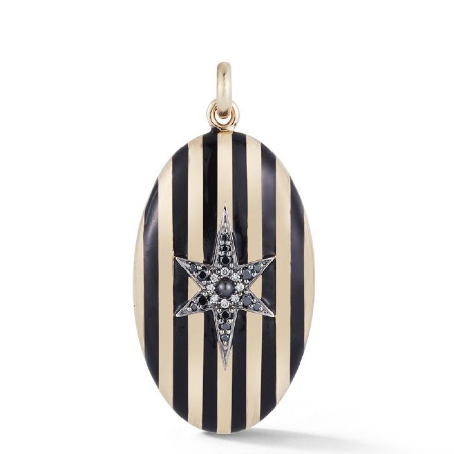 Jewelry STORROW | 14K Gold Black Diamond, Pearl & Black Enamel Lillian Locket