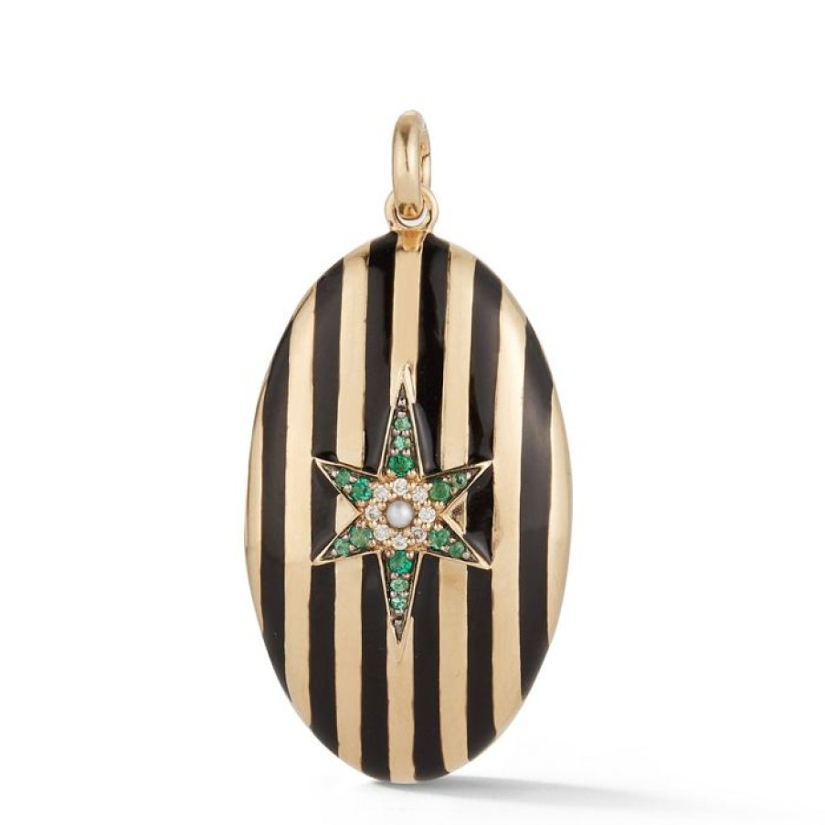 Jewelry STORROW | 14K Gold Emerald Gemstone & Black Enamel Lillian Locket