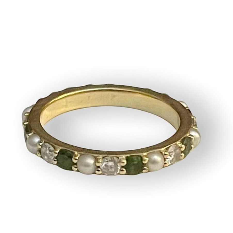 Jewelry STORROW | 14K Gold Green Tourmaline Diamond & Pearl Iris Ring