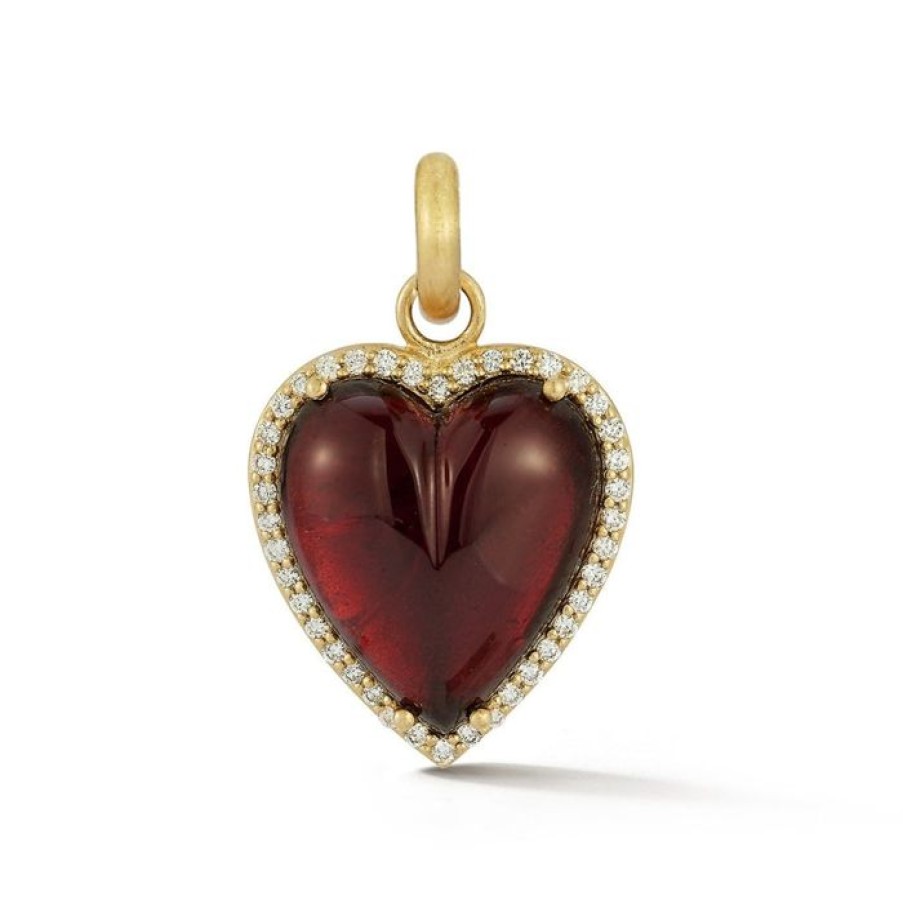 Jewelry STORROW | 14K Gold Diamond & Garnet Alana Large Heart Charm